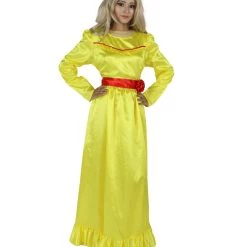 HPO Women's Evil Annabella Doll | White Long Maxi Dress In Satin-Feel | Premium Horror Halloween Costume
