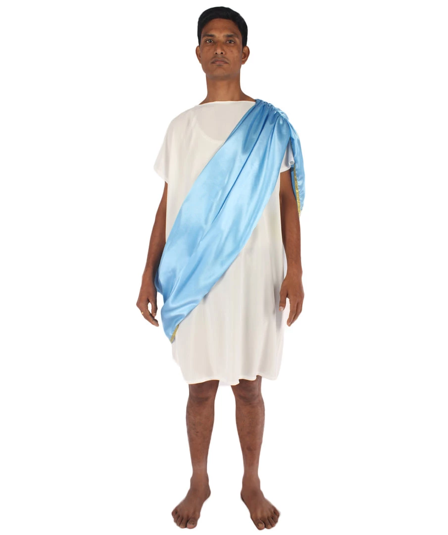 HPO Adult Men's Greek Toga Historical Costume White And Blue Costume