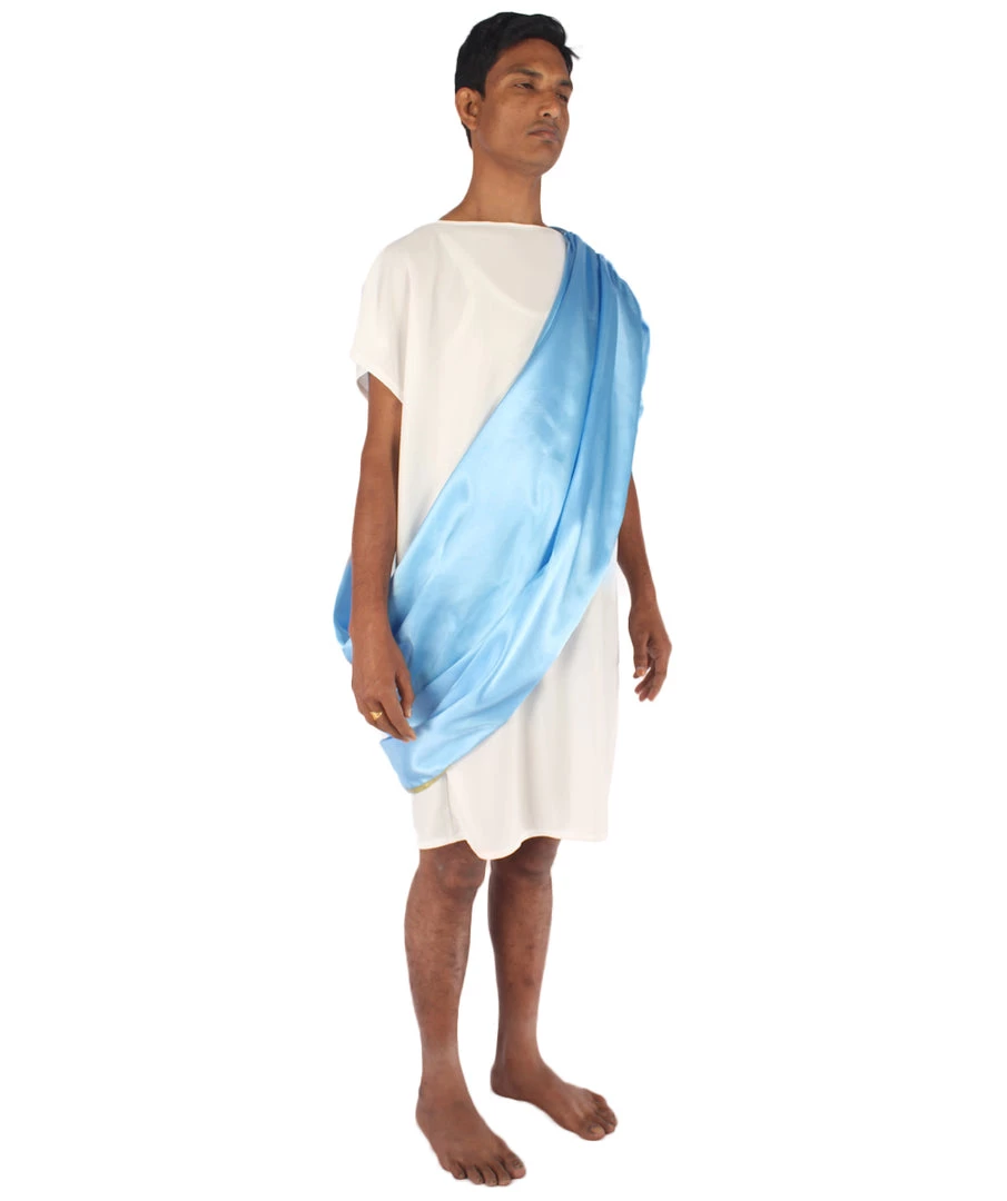 HPO Adult Men's Greek Toga Historical Costume White And Blue Costume
