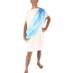 HPO Adult Men's Greek Toga Historical Costume White And Blue Costume