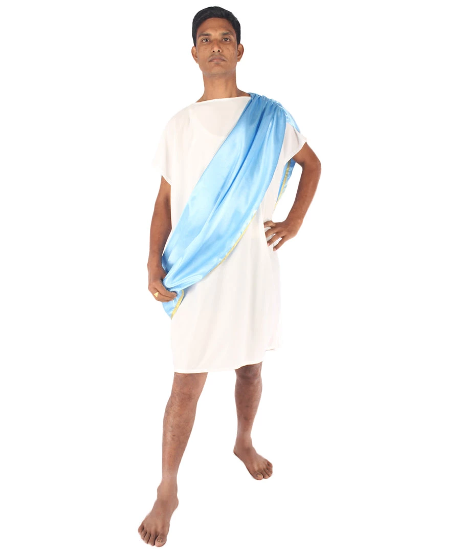 HPO Adult Men's Greek Toga Historical Costume White And Blue Costume
