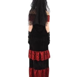 HPO Adult Women Day Of The Dead Bridal Costume | Black & Red Halloween Costume