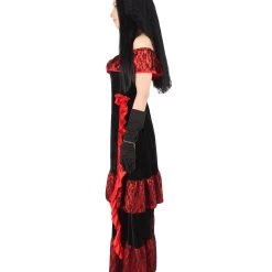 HPO Adult Women Day Of The Dead Bridal Costume | Black & Red Halloween Costume