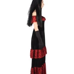 HPO Adult Women Day Of The Dead Bridal Costume | Black & Red Halloween Costume