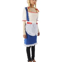 HPO Adult Women's Cheerful Rag Doll Storybook & Fairytale Costume | Blue & White Cosplay Costume