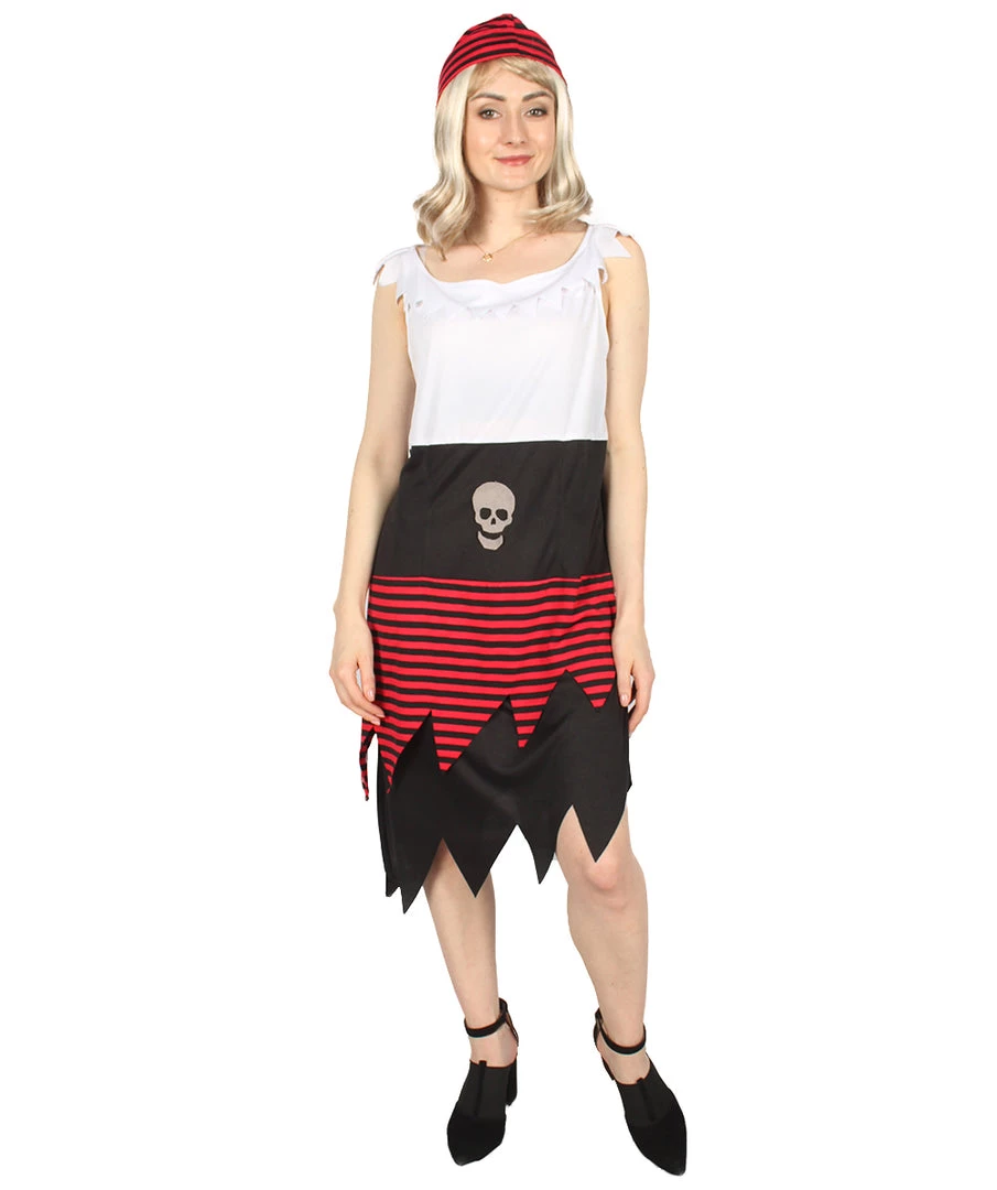 HPO Adult Women PIRATE BUCCANEER COSTUME | Black, White & Red Halloween Costume Men's