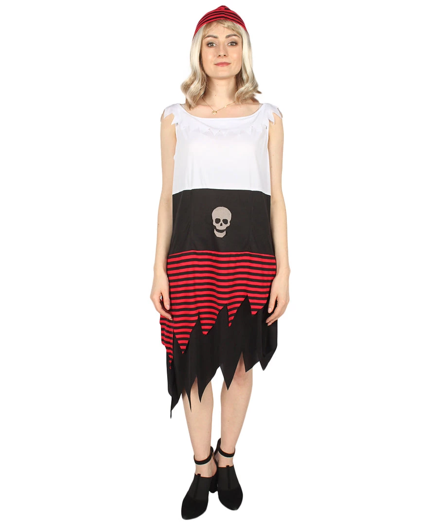 HPO Adult Women PIRATE BUCCANEER COSTUME | Black, White & Red Halloween Costume Men's