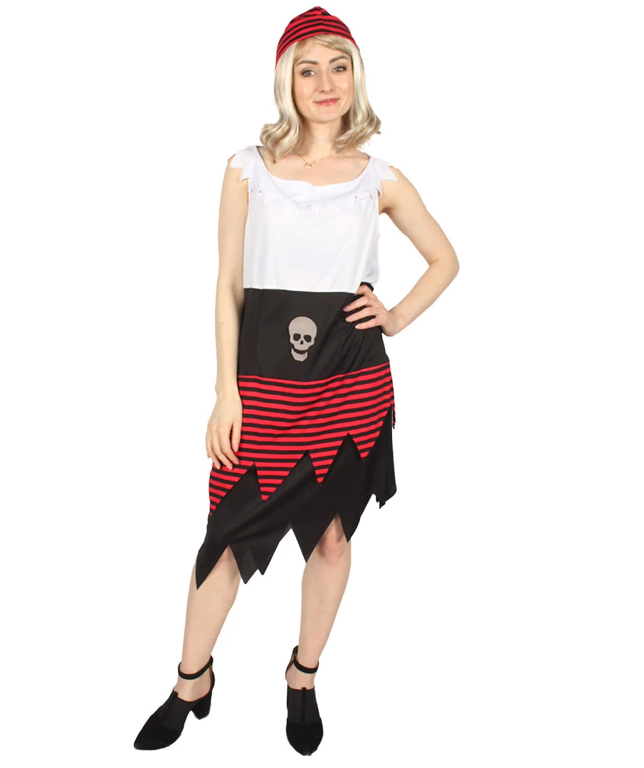 HPO Adult Women PIRATE BUCCANEER COSTUME | Black, White & Red Halloween Costume Men's