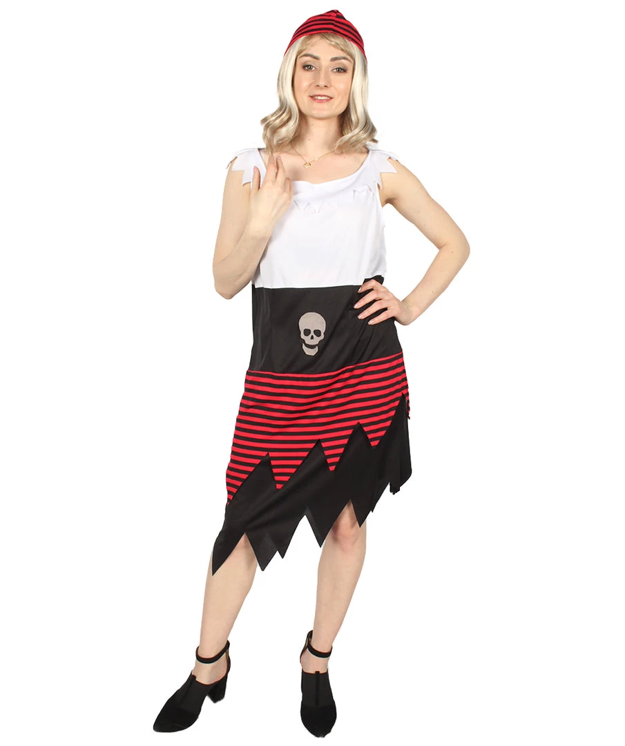 HPO Adult Women PIRATE BUCCANEER COSTUME | Black, White & Red Halloween Costume Men's