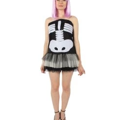 HPO Men's Adult Women Skeleton Costume | Black & White Halloween Costume