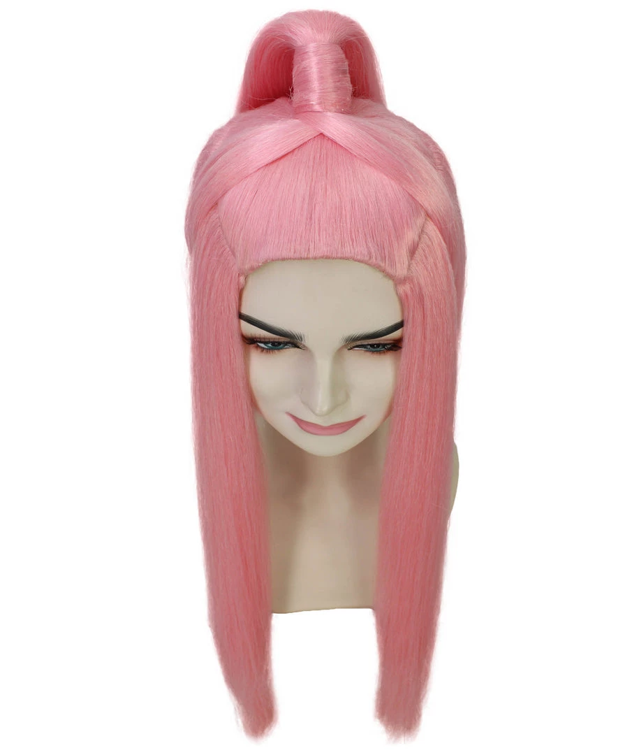 HPO Chromatic Pop Angel | Bubblegum Pink Half Up Wig With Wrapped Top Knot | Premium Halloween Wig Women's