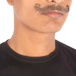 Men's Imperial Curly Mustache | Human Facial Hair | Multiple Color Options | HPO