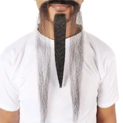 HPO Mens Extra Long Black Emperor Beard - Stage Ready Mustache Perfect For Cosplay, Drag, And Performance Men's