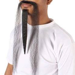 HPO Mens Extra Long Black Emperor Beard - Stage Ready Mustache Perfect For Cosplay, Drag, And Performance Men's