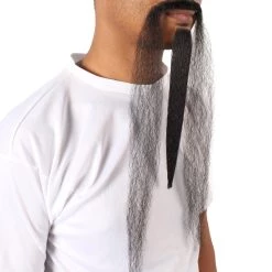HPO Mens Extra Long Black Emperor Beard - Stage Ready Mustache Perfect For Cosplay, Drag, And Performance Men's