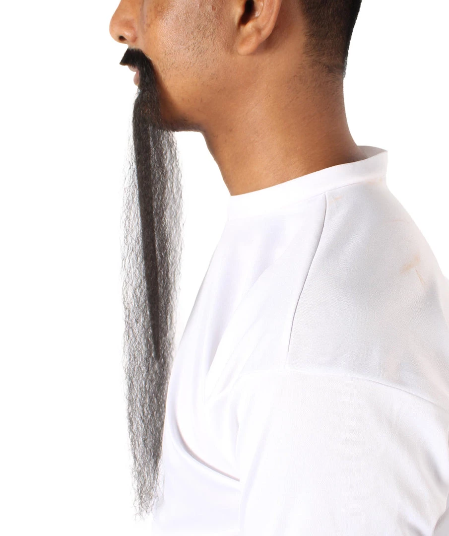 HPO Mens Extra Long Black Emperor Beard - Stage Ready Mustache Perfect For Cosplay, Drag, And Performance Men's