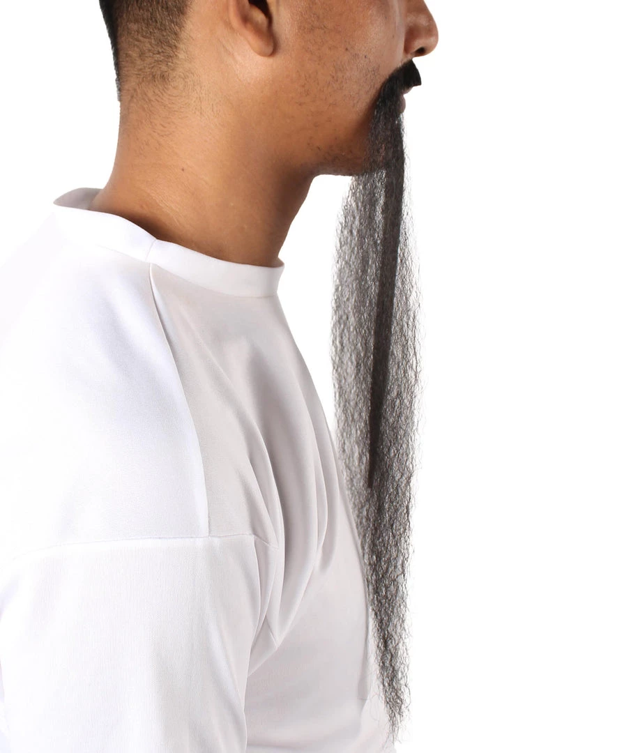 HPO Mens Extra Long Black Emperor Beard - Stage Ready Mustache Perfect For Cosplay, Drag, And Performance Men's