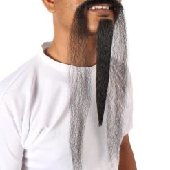 HPO Mens Extra Long Black Emperor Beard - Stage Ready Mustache Perfect For Cosplay, Drag, And Performance Men's