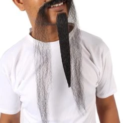 HPO Mens Extra Long Black Emperor Beard - Stage Ready Mustache Perfect For Cosplay, Drag, And Performance Men's