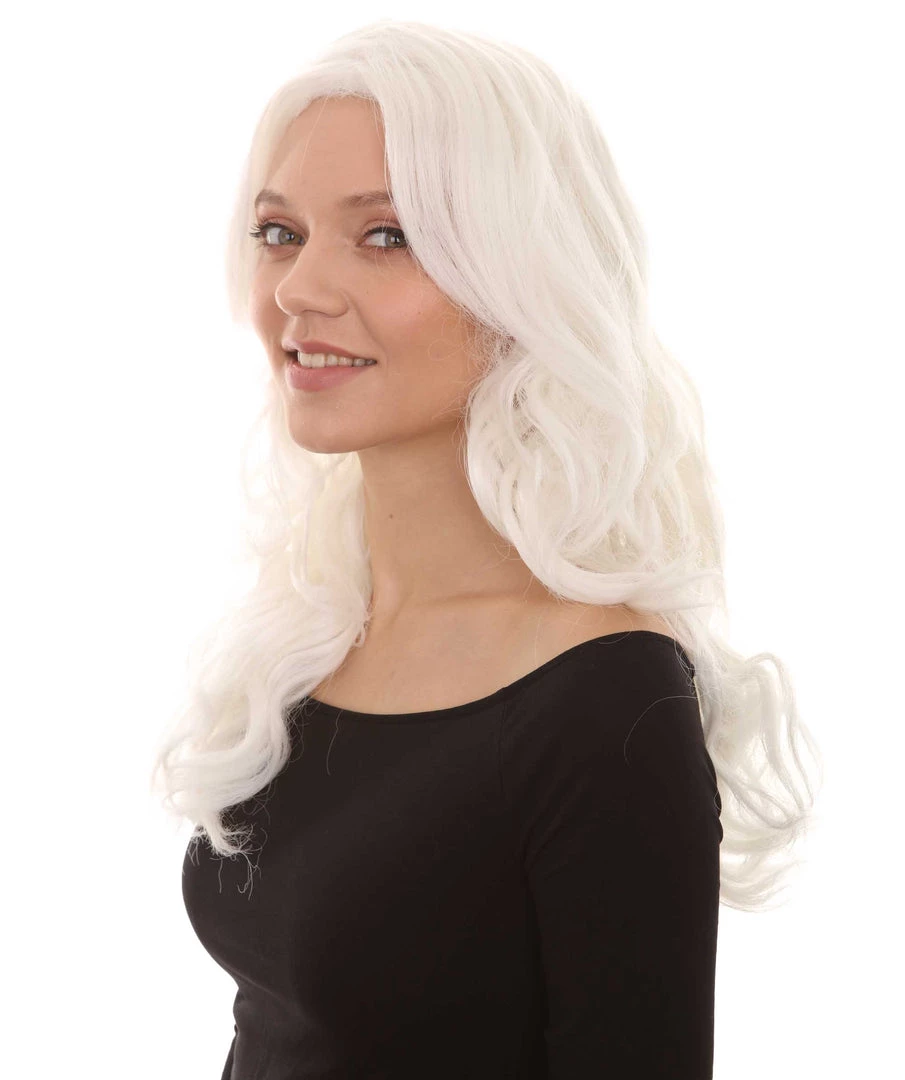 HPO Women's Womens Glow-In-The-Dark Long Curly Wavy Party Wig | GID Wigs | Premium Breathable Capless Cap