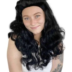 HPO Women's Womens Pin Up Babe Wig | Black Natural Looking Traditional Wig | Premium Breathable Capless Cap