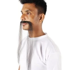 HPO Adult Men's Fake Human Hair Fu Manchu Mustache | Black