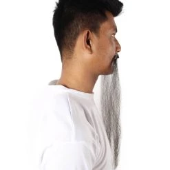 HPO Adult Men's Fake Human Hair Fu Manchu Mustache | Black