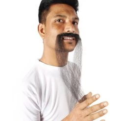 HPO Adult Men's Fake Human Hair Fu Manchu Mustache | Black