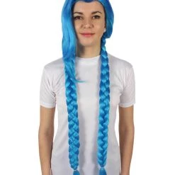 HPO Adult Women's Game Animated Series Powder Braided Blue Ponytails Wig