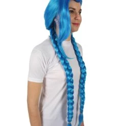 HPO Adult Women's Game Animated Series Powder Braided Blue Ponytails Wig