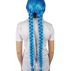 HPO Adult Women's Game Animated Series Powder Braided Blue Ponytails Wig