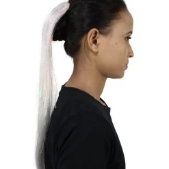 HPO Blood Drip Hair Clips | Women's Long Length Murder She Wrote Hair Clips - Straight Silver Hair - With Red Tinsel Strands