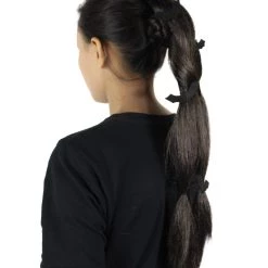 HPO Black Bat Hair Clips | Women's Long Length Twilight Bat Ponytail Hair Clips - Straight Jet Black Hair - With Black Bats