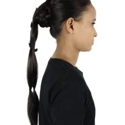 HPO Black Bat Hair Clips | Women's Long Length Twilight Bat Ponytail Hair Clips - Straight Jet Black Hair - With Black Bats