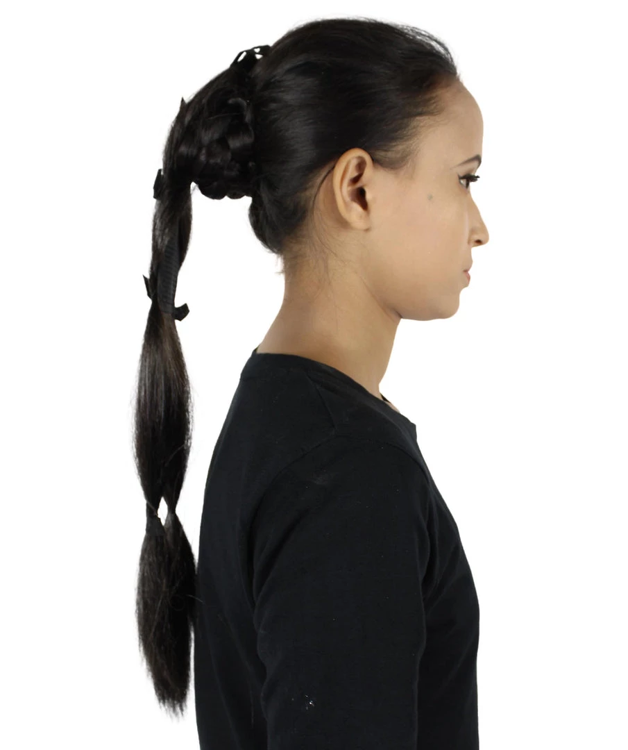 HPO Black Bat Hair Clips | Women's Long Length Twilight Bat Ponytail Hair Clips - Straight Jet Black Hair - With Black Bats