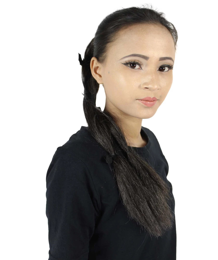 HPO Black Bat Hair Clips | Women's Long Length Twilight Bat Ponytail Hair Clips - Straight Jet Black Hair - With Black Bats