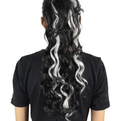 HPO Black Spider Hair Clips | Women's Long Length Queen Of Spiders Hair Clips - Long Wavy Silver And Black Hair - With Scary Black Spiders