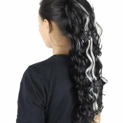 HPO Black Spider Hair Clips | Women's Long Length Queen Of Spiders Hair Clips - Long Wavy Silver And Black Hair - With Scary Black Spiders