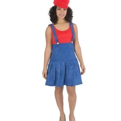 HPO Adult Women's Plumber Costume | Red And Blue Cosplay Costume
