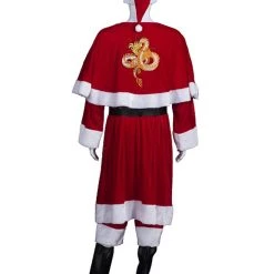 HPO Adult Men's Deluxe Santa Claus With Embroidered Dragon Logo Holiday Costume | Multi Halloween Costume
