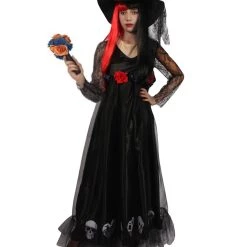 HPO Adult Women Day Of The Dead Skeleton Costume | Black Halloween Costume