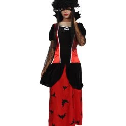 HPO Men's Adult Women Vampire Lady Costume | Red And Black Halloween Costume