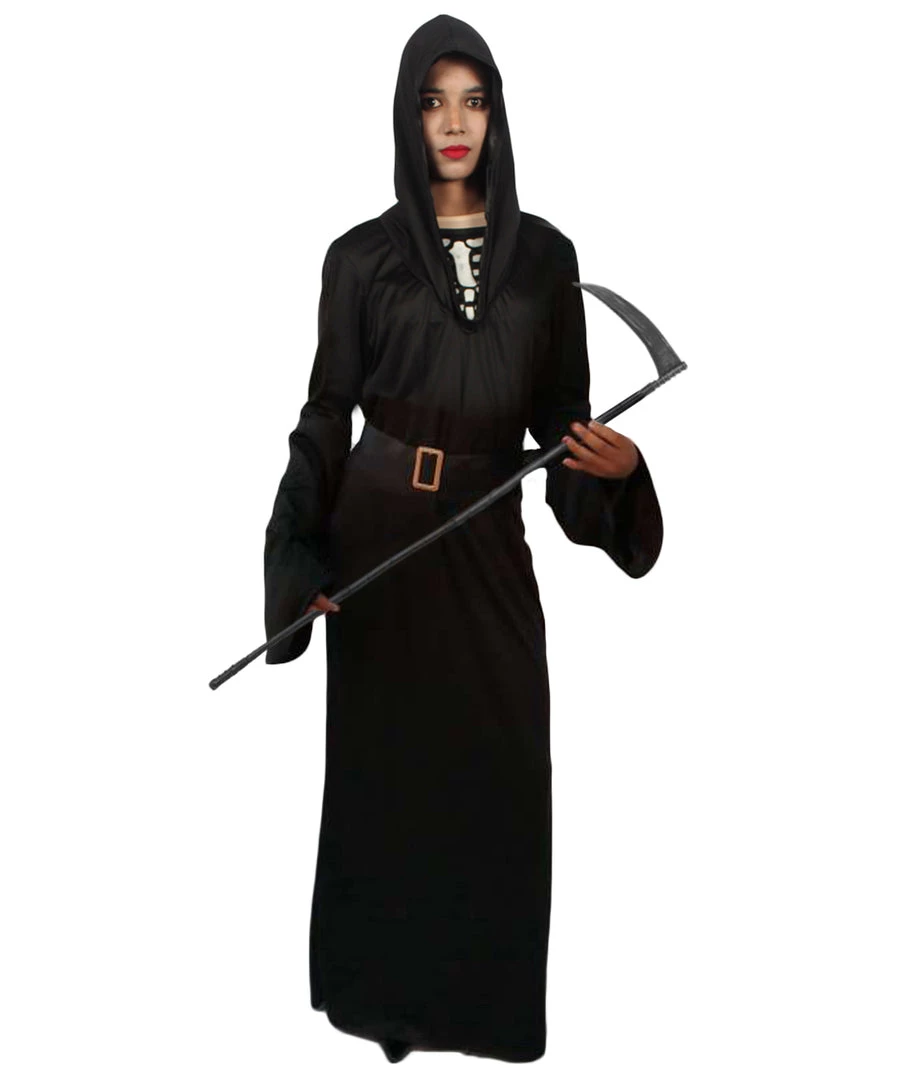 HPO Adult Women Grim Reaper Costume | Black Halloween Costume Men's
