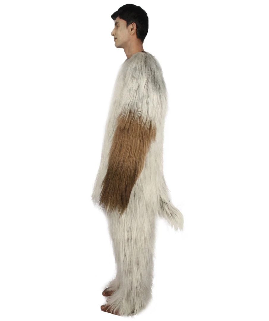 HPO Furry Cat Collection | Men's White And Brown Spiked Furry Cat Costume With Tail | Cosplay Halloween Costume