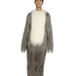HPO Furry Dog Collection | Men's White And Grey Straight Long Furry Dog Costume With Tail | Cosplay Costume