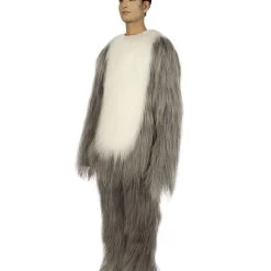 HPO Furry Dog Collection | Men's White And Grey Straight Long Furry Dog Costume With Tail | Cosplay Costume