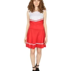 HPO Adult Women's Cheerleader Costume | Red And White Halloween Costume