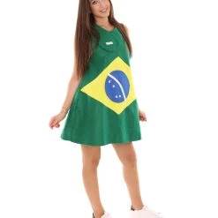 FLAGWIGS Adult Women's Brazil Flag Trolls Dress Costume | Patriotic Cosplay Costume