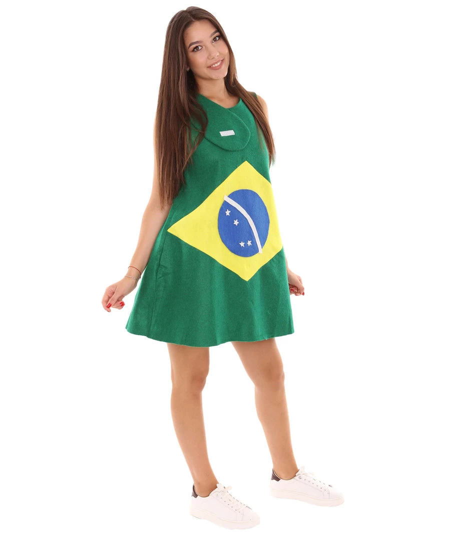 FLAGWIGS Adult Women's Brazil Flag Trolls Dress Costume | Patriotic Cosplay Costume
