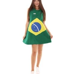 FLAGWIGS Adult Women's Brazil Flag Trolls Dress Costume | Patriotic Cosplay Costume